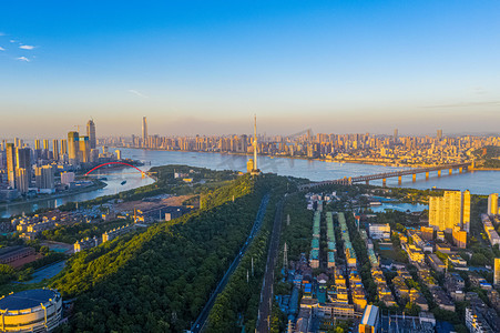 武汉城市建筑夕阳建筑地标龟山电视塔航拍摄影图配图