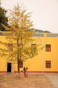 树叶黄了秋天秋季母女户外抱摄影图配图