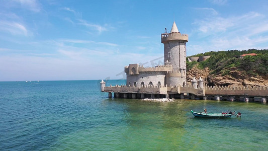 中秋海报唯美摄影照片_海边城堡唯美风景