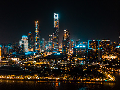 夜景灯光摄影照片_航拍广州CBD夜景风光摄影图