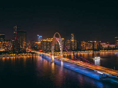 车水马龙摄影照片_航拍猎德大桥夜景摄影图