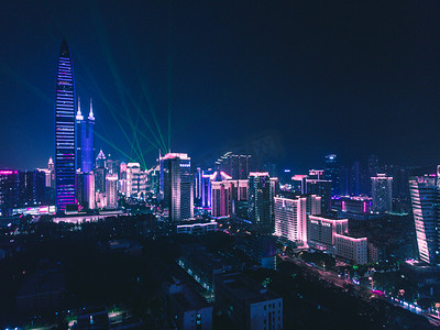 城市夜景道路摄影照片_航拍都市高楼夜景摄影图