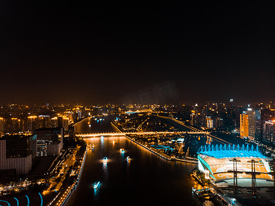 航拍珠江夜景摄影图