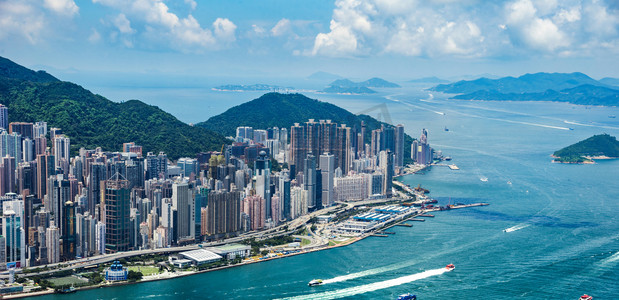 现代简约风海报摄影照片_香港维多利亚港风光摄影图