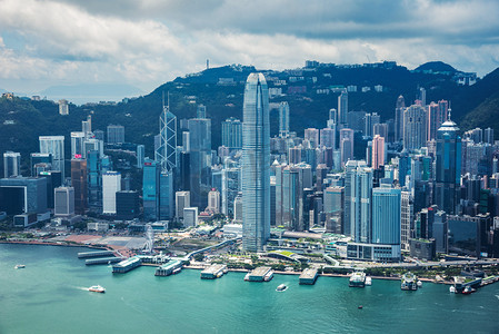 全景摄影照片_香港维多利亚港建筑群摄影图