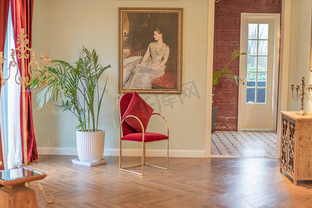 欧式圆花框摄影照片_北欧客厅下午椅子室内设计静物摄影图配图