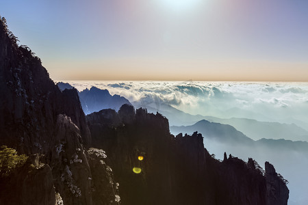 树木云海和山峰摄影图