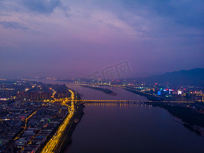 跨江大桥夜景摄影图 