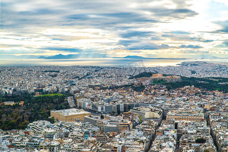 黄昏下的雅典全景摄影图