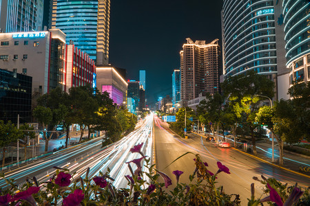 武汉城市光绘夜景光绘中南路慢门摄影图配图