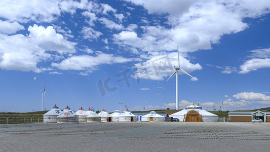 草原蓝天蒙古包上午蒙古包夏季素材摄影图配图