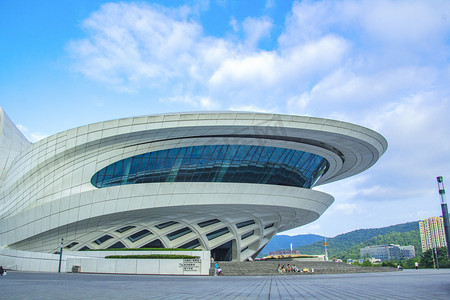 湖南长沙晌午梅溪湖大剧院城市建筑长沙地标摄影图配图