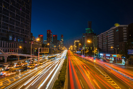 灯笼夜景摄影照片_北京夜景长安街光轨旅行摄影图配图