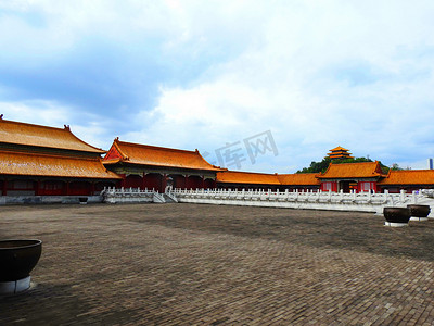 横店影视城秋天宫廷建筑全景摄影图摄影图配图