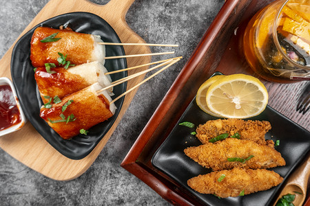 韩式年糕深海鳕鱼金黄美食摄影图配图