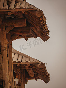 自然风光摄影图片摄影照片_敦煌美景白天古城特写木质楼角自然风光摄影图配图