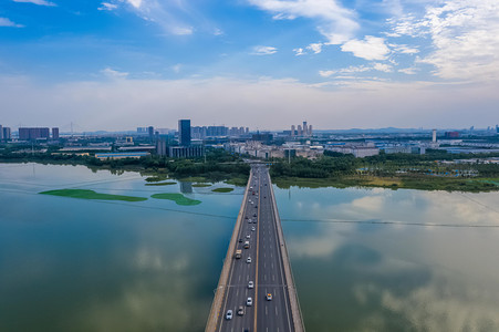 武汉城市建筑晴天建筑太子湖大桥航拍摄影图配图