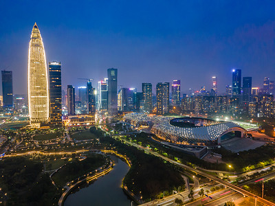 深圳地标建筑摄影照片_深圳夜景深圳湾体育场旅行摄影图配图