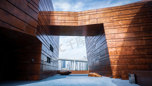 未来科技感城市摄影照片_城市地标上海世博博物馆建筑科技感摄影图配图
