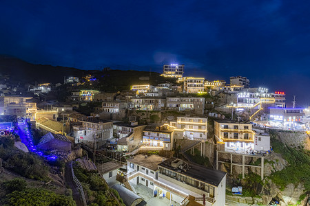 星芒星摄影照片_东福山夜景晚上东福山东福山客栈看夜景摄影图配图