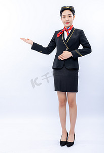 空乘摄影照片_机场空姐空乘棚拍引导手势动作摄影图配图