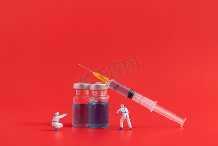 医疗药品疫苗抗疫红色背景摄影图配图
