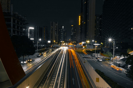 夜景晚上车流天桥光轨摄影图配图