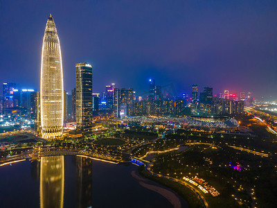 深圳地标建筑摄影照片_深圳夜景深圳湾春婵地标摄影图配图