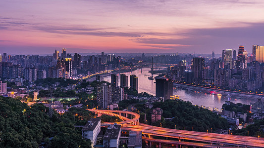 城市地标夜景摄影照片_重庆长江两岸城市