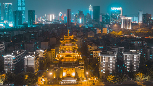 龙华古寺摄影照片_城市夜晚柳州西来古寺夜景航拍寺庙无人机摄影图配图