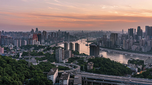 重庆长江摄影照片_重庆长江两岸城市风光日转夜夜景