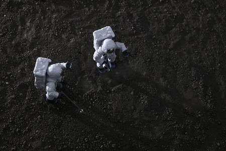 航天科技夜晚两个宇航员月球漫步摄影图配图