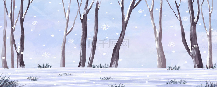 树木下雪雪花冷色系
