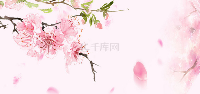 水墨花朵素材背景图片_中国风春天桃花背景素材