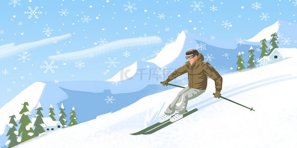 比赛清新背景图片_冬季运动会清新简约冬至滑雪海报背景
