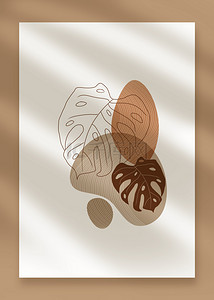 卡其色棉衣背景图片_莫兰迪卡其色抽象几何植物line draw背景
