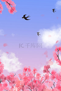 春天樱花燕子蓝色粉色卡通春季