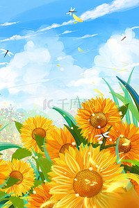 三伏背景图片_小清新夏天向日葵高清背景