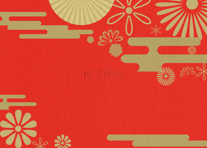 日本风格金色花瓣红色背景