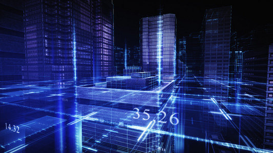 互联商务背景图片_蓝色数字科技城市背景