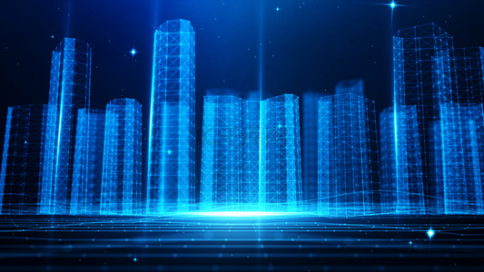 网格科技感背景图片_蓝色科技感网络城市