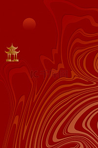 中国风山水线条背景图片_红色中国风红金抽象背景