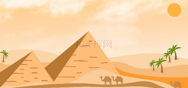 卡通金字塔背景图片_像素风卡通沙漠场景banner背景