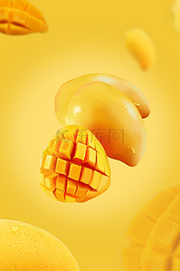 黄色创意水果背景图片_夏季水果芒果黄色写实创意海报
