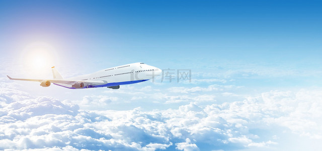 旅游简约风背景图片_飞机云端飞机商务云层物流