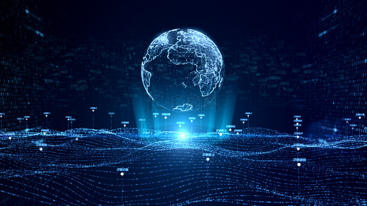 地球互联网科技背景图片_蓝色科技数字粒子背景
