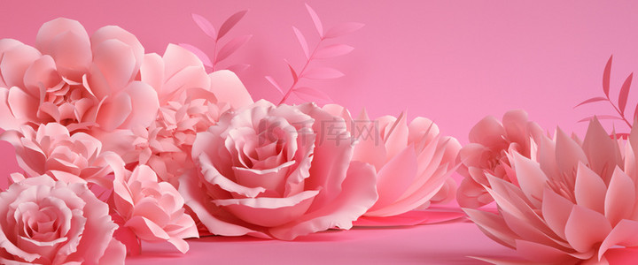 粉色剪纸背景背景图片_七夕浪漫情人节粉色玫瑰背景