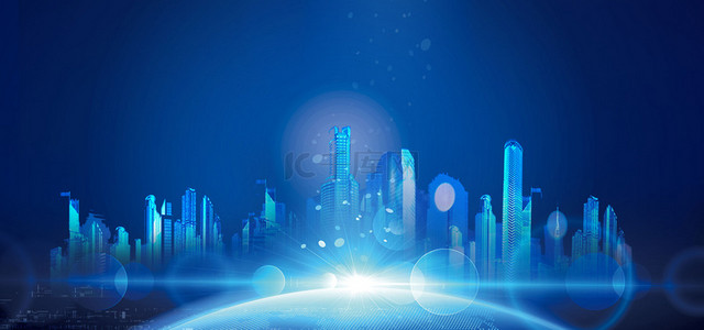 大气未来商务建筑背景图片_蓝色科技智慧城市高清背景