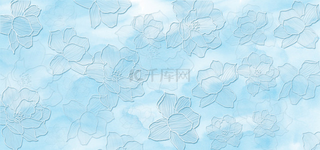蓝色花朵简约清新背景图片_蓝线描花朵蓝色底纹纹理