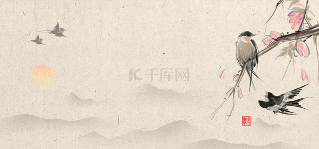 古典元素中国风背景图片_中国风古典水墨花鸟底纹